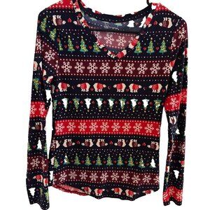 Christmas Print Design long sleeve top juniors size m 7-9